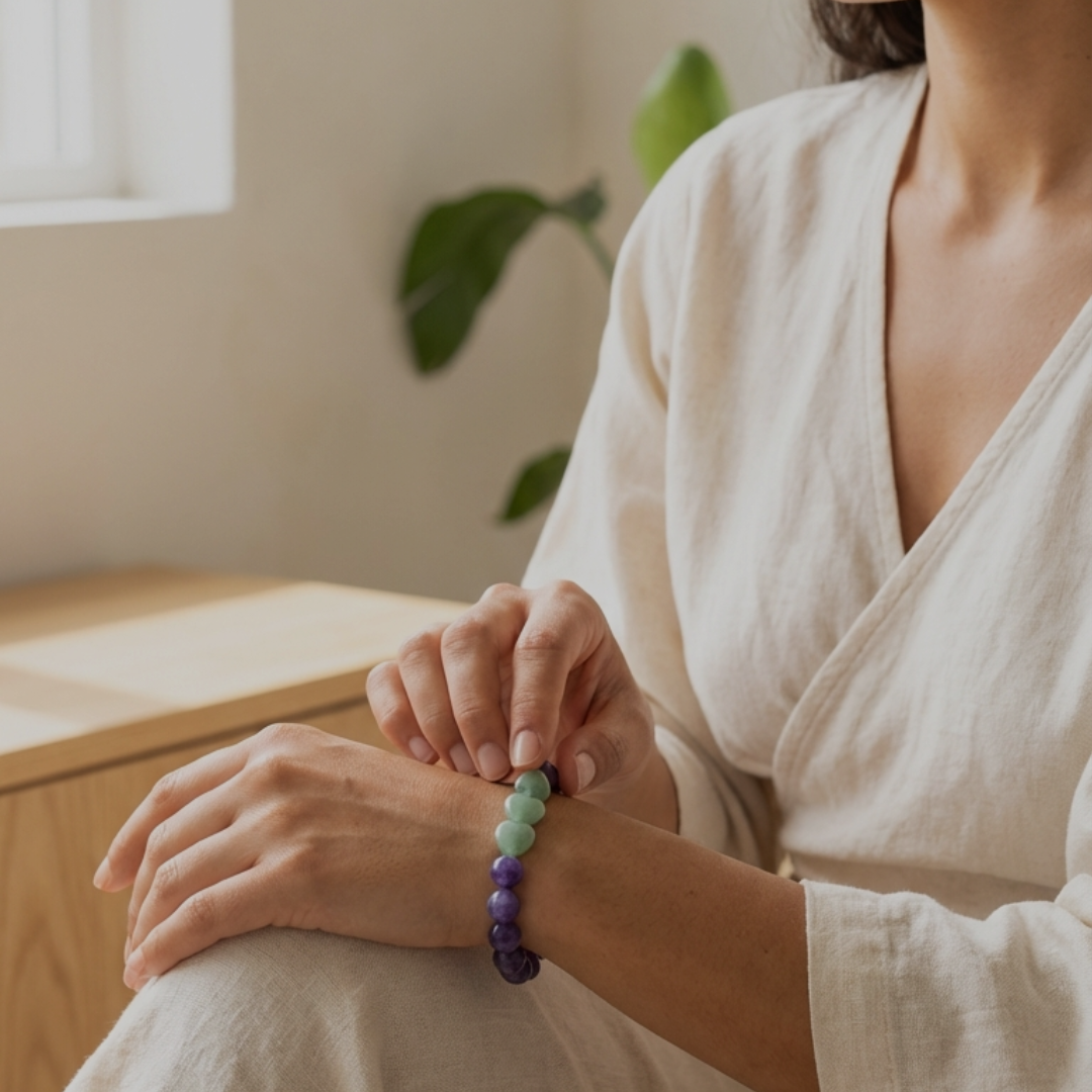 Amethyst & Green Jade Heart Bracelet - The Soulful Anchor