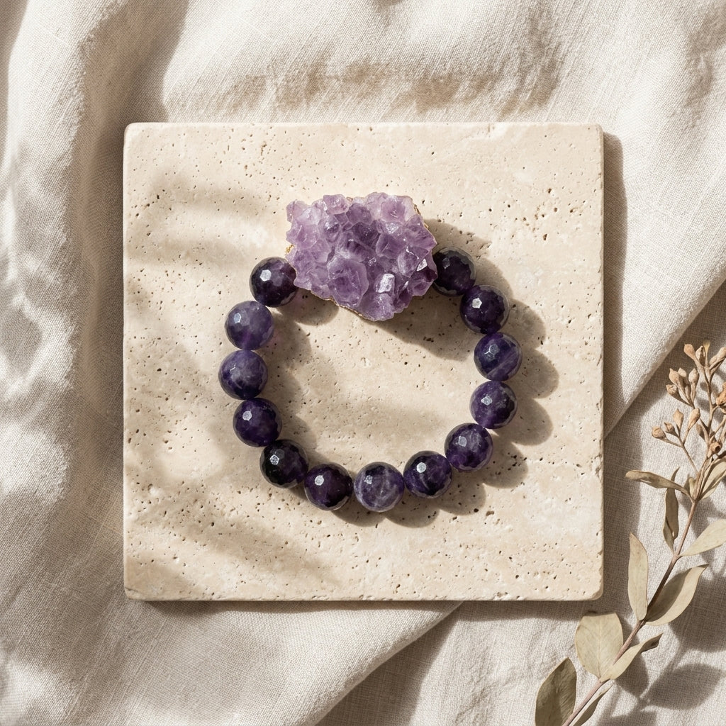 Amethyst Statement Bracelet - Raw Druzy & Faceted Gemstones