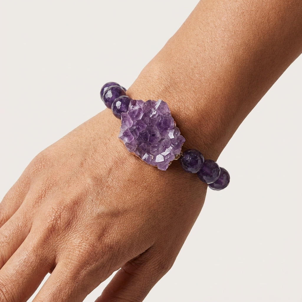 Amethyst Statement Bracelet - Raw Druzy & Faceted Gemstones