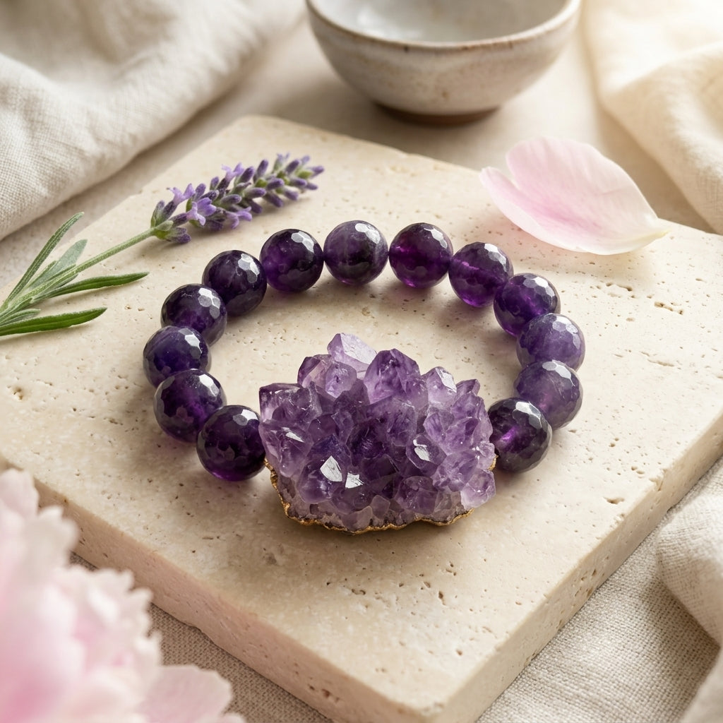 Amethyst Statement Bracelet - Raw Druzy & Faceted Gemstones
