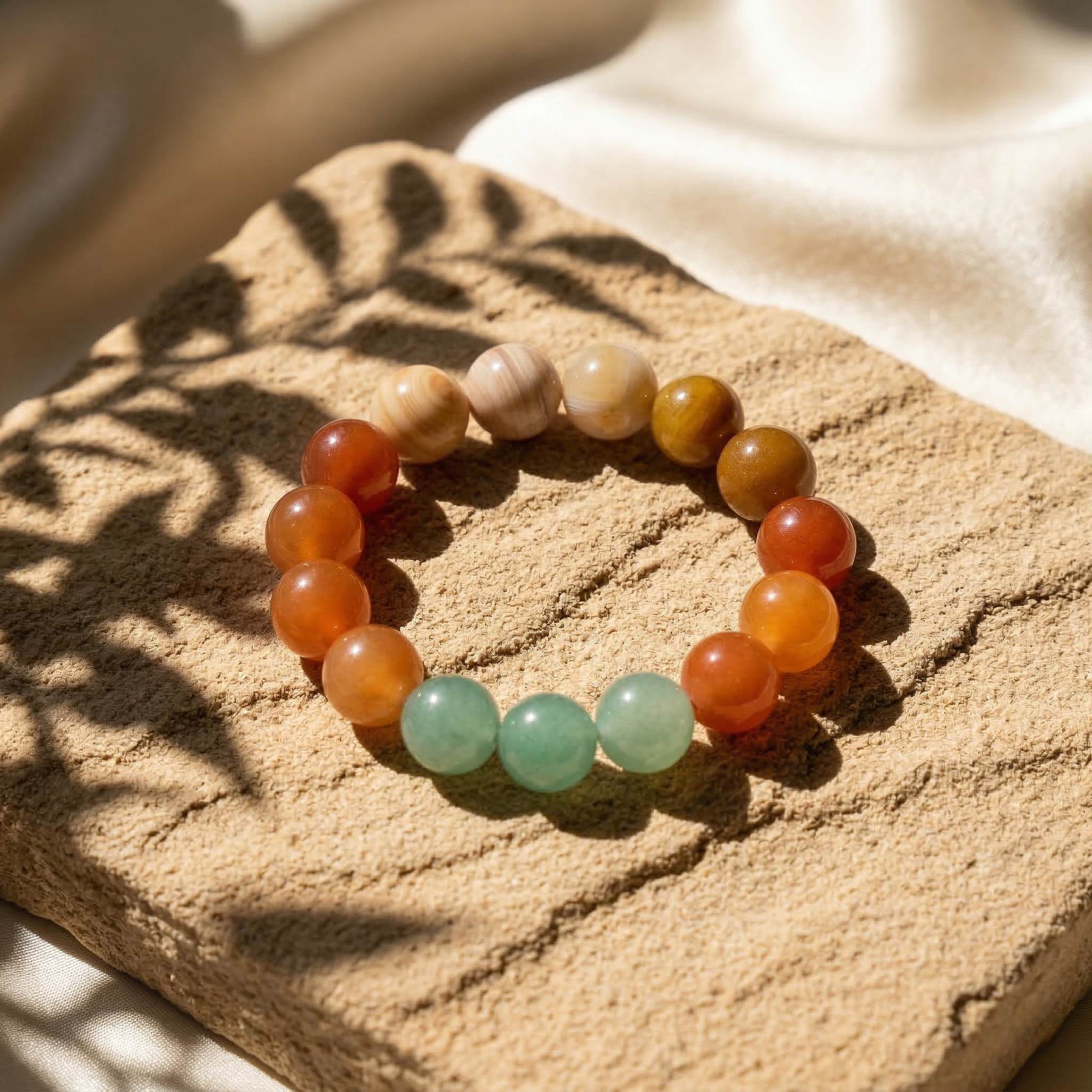 Carnelian, Green Jade & Wood Agate Bracelet - The Abundant Pulse