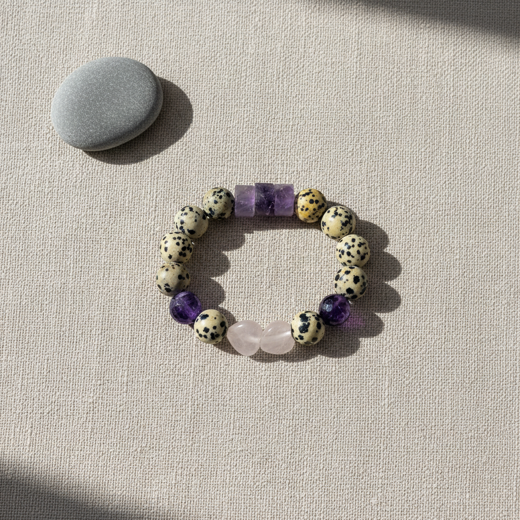 Dalmatian Jasper & Amethyst Heart Bracelet - The Spirited Heart