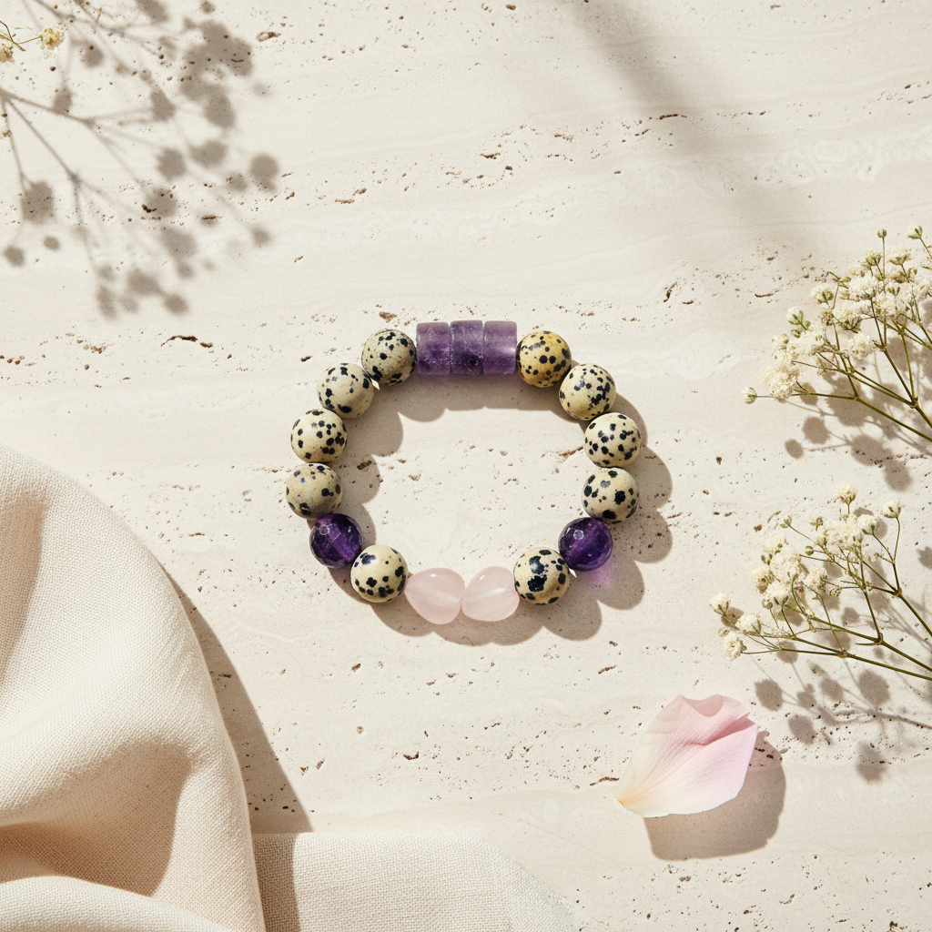 Dalmatian Jasper & Amethyst Heart Bracelet - The Spirited Heart