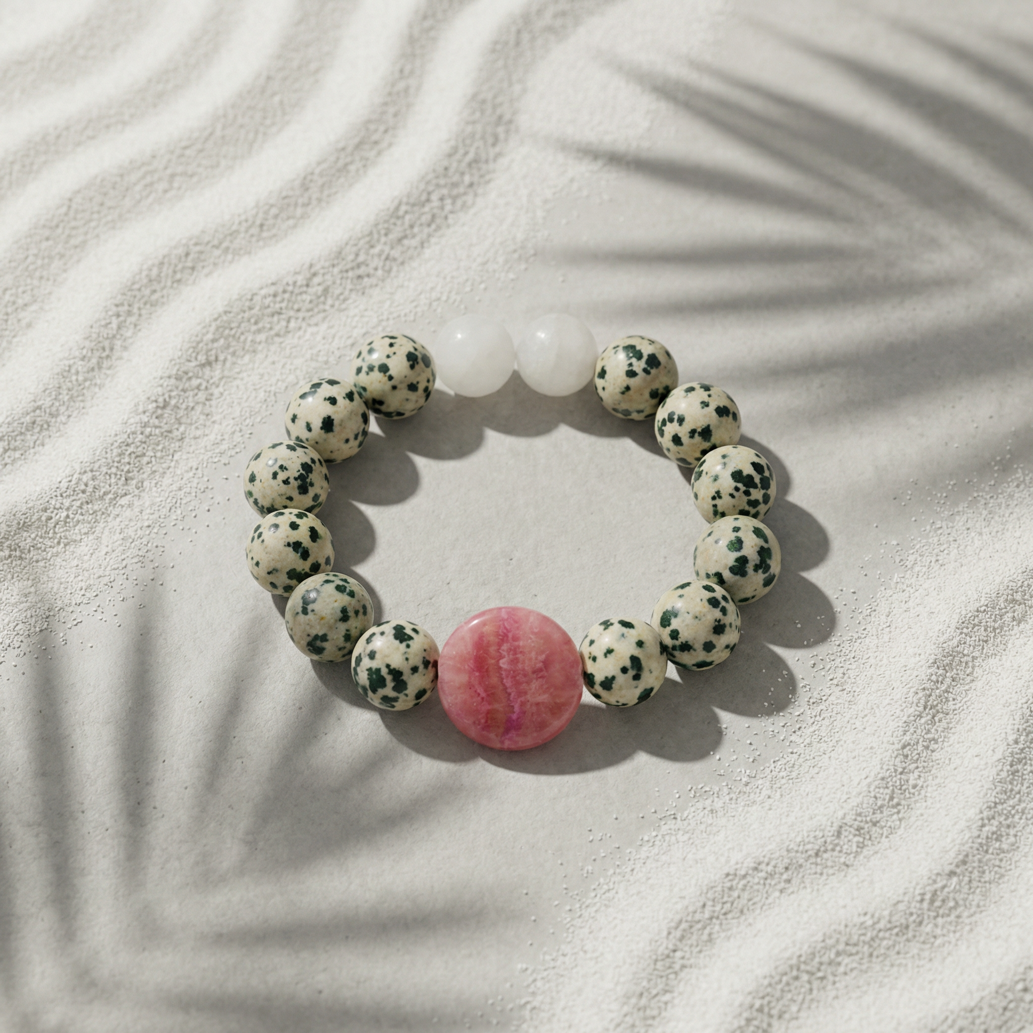 Dalmatian Jasper & Pink Agate Bracelet - The Spirited Radiance