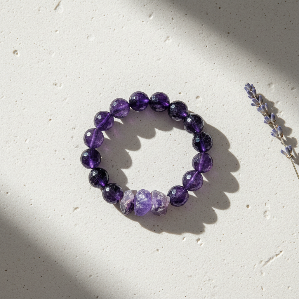 Faceted Amethyst & Raw Stone Bracelet - The Regal Peace