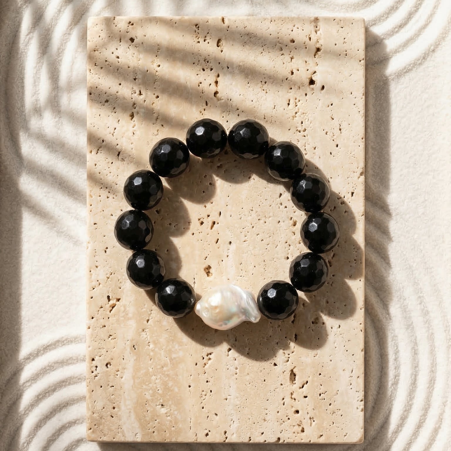 Faceted Black Onyx & Baroque Pearl Bracelet - The Sovereign Anchor