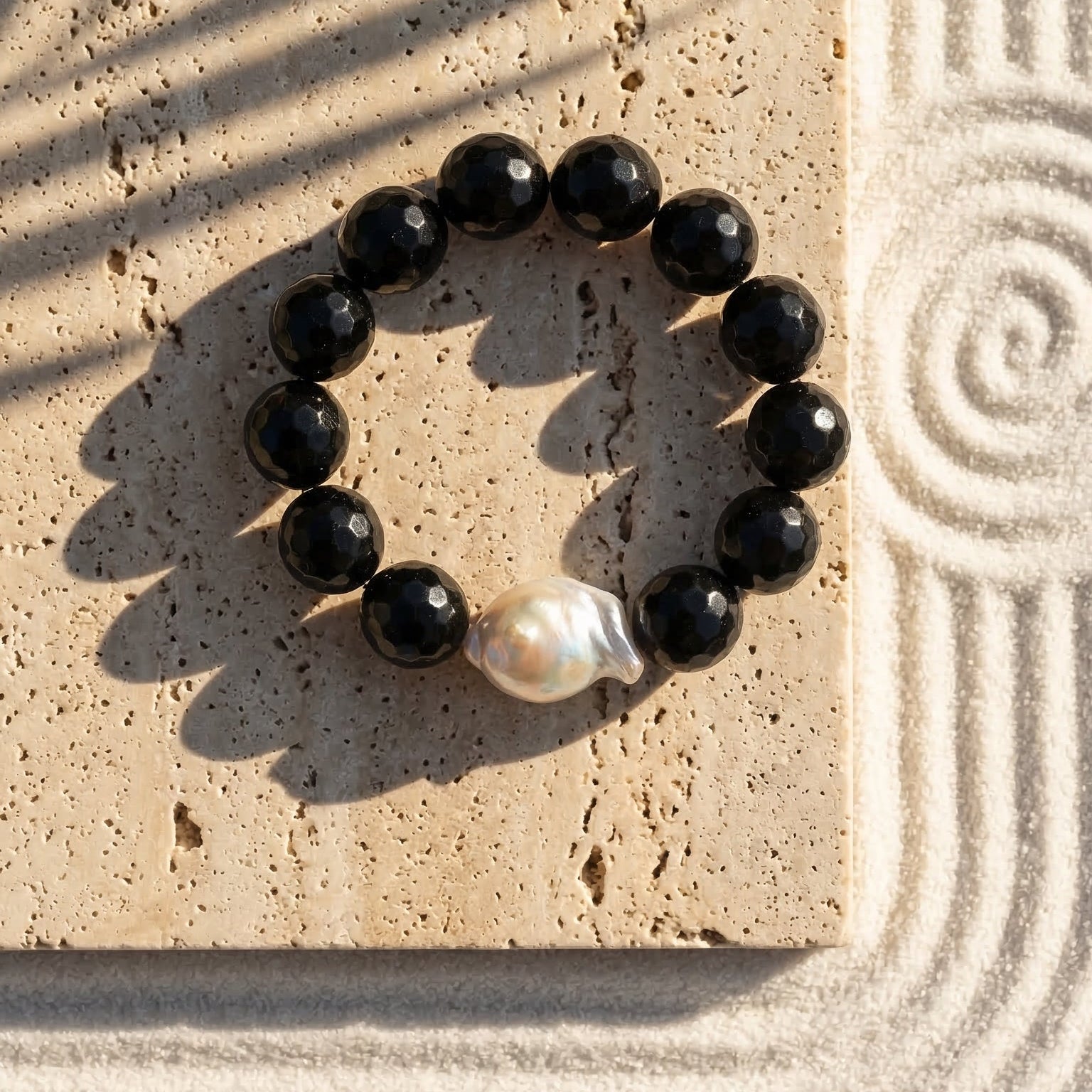 Faceted Black Onyx & Baroque Pearl Bracelet - The Sovereign Anchor