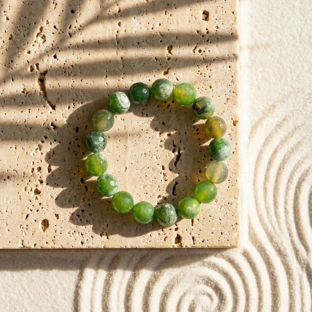 Faceted Green Dragon Vein Agate Bracelet - The Verdant Spark