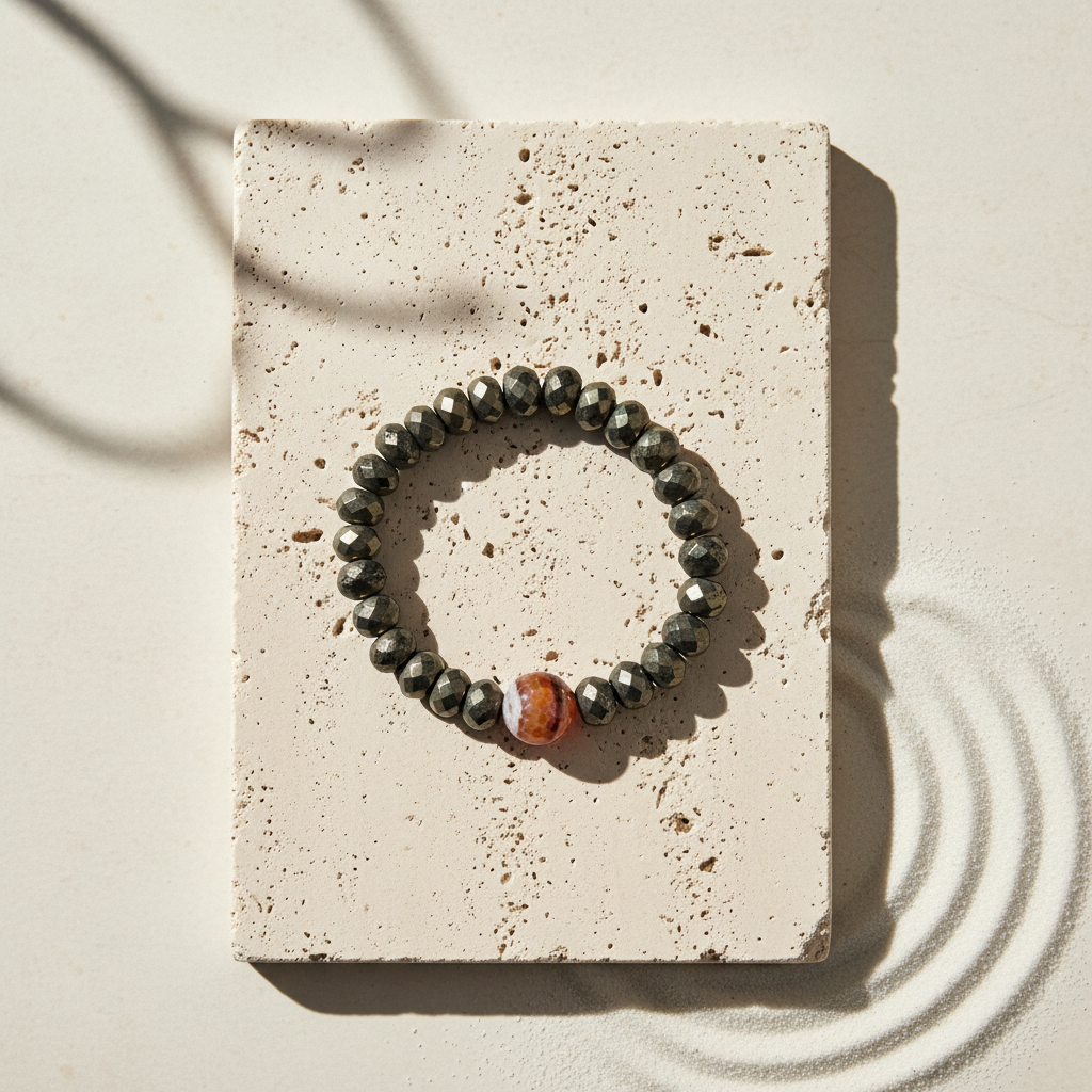 Faceted Pyrite & Snakeskin Agate Bracelet - The Shielded Flame