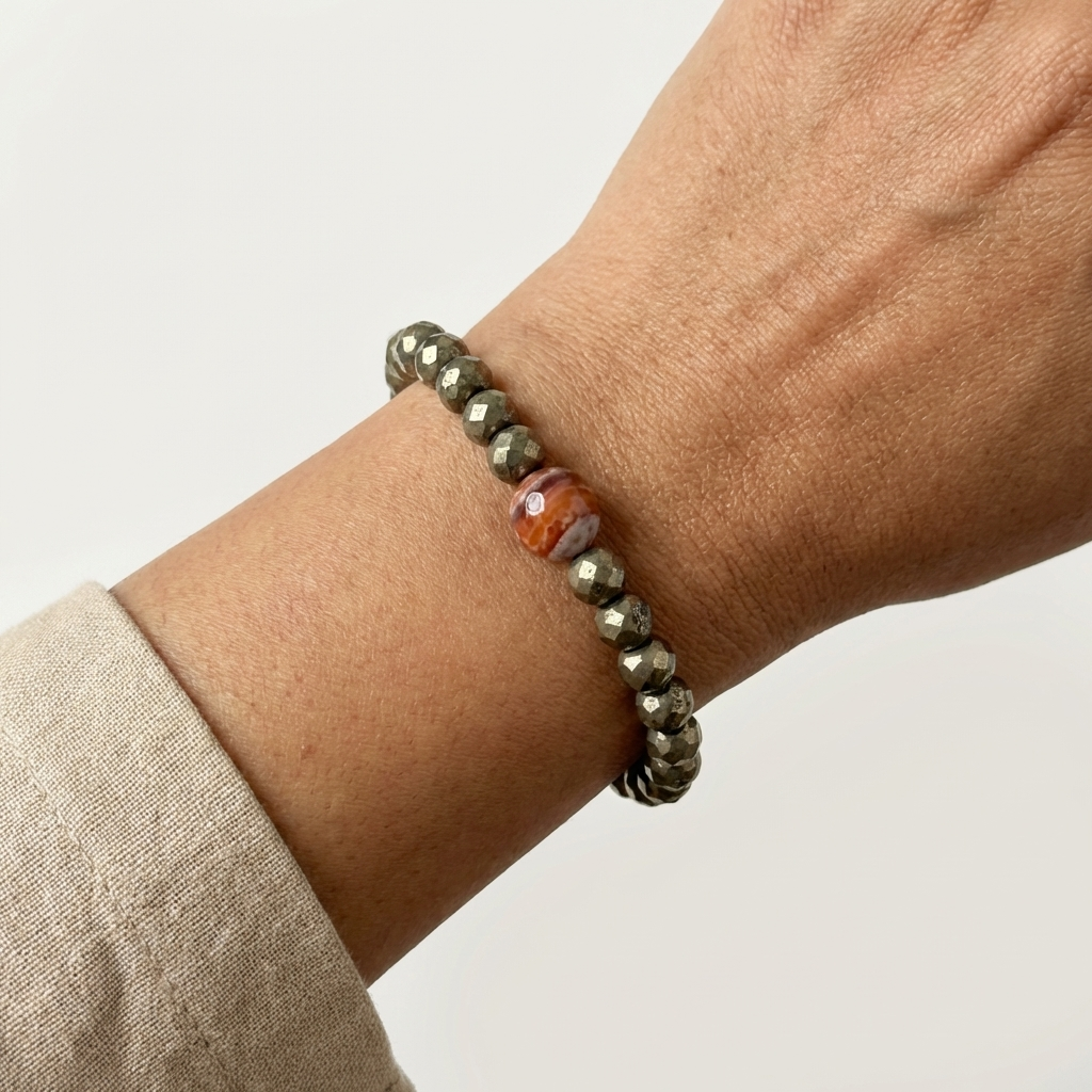 Faceted Pyrite & Snakeskin Agate Bracelet - The Shielded Flame
