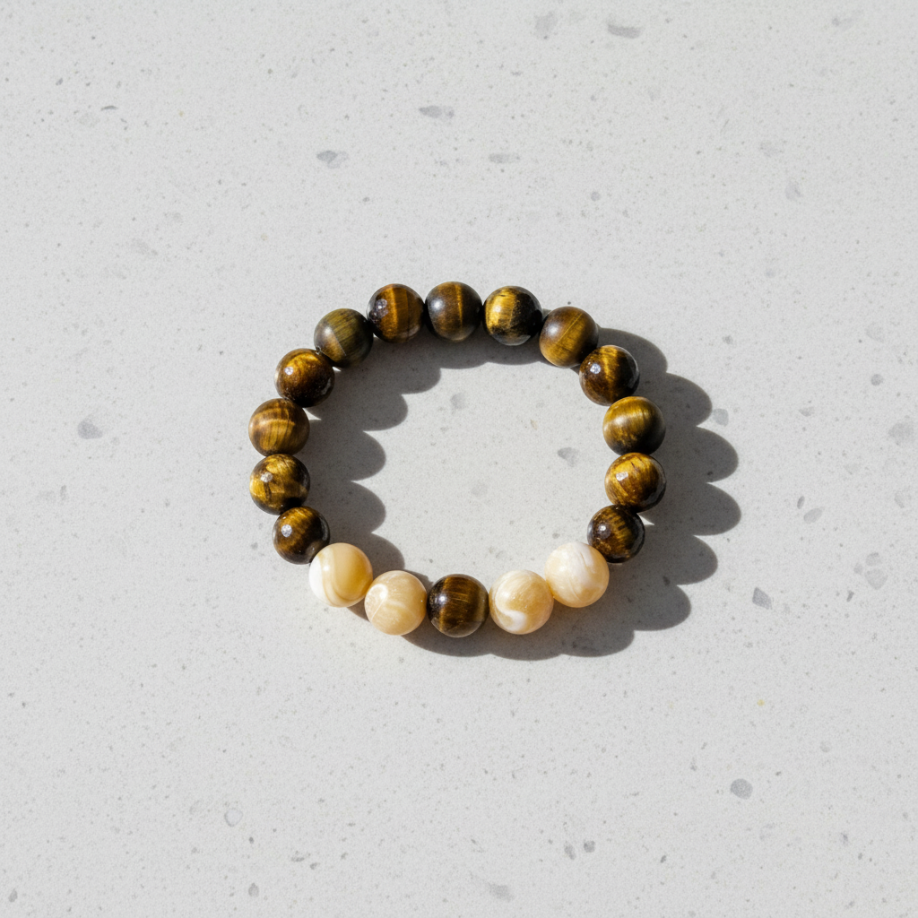 Faceted Tiger’s Eye & Sea Shell Bracelet - The Coastal Guardian
