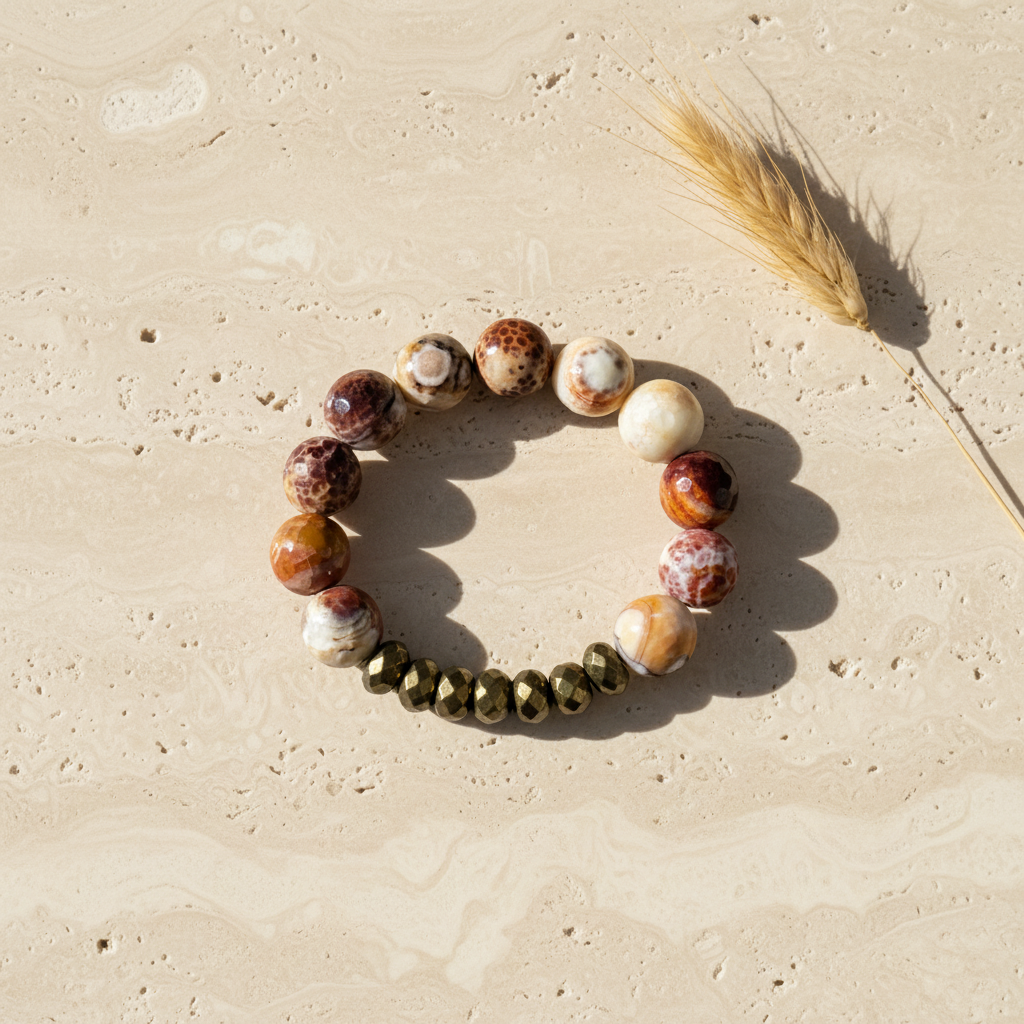 Firescale Agate & Faceted Pyrite Bracelet - The Serpent’s Vision