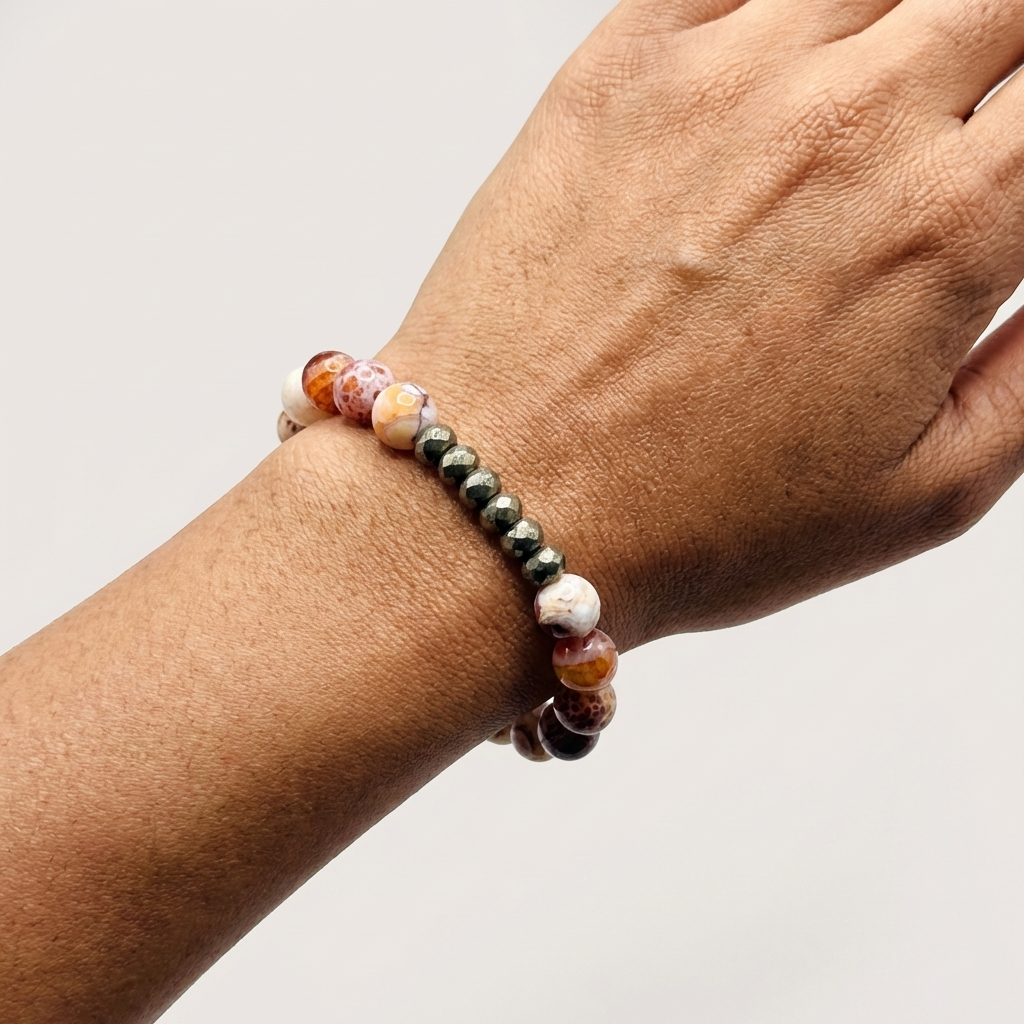Firescale Agate & Faceted Pyrite Bracelet - The Serpent’s Vision