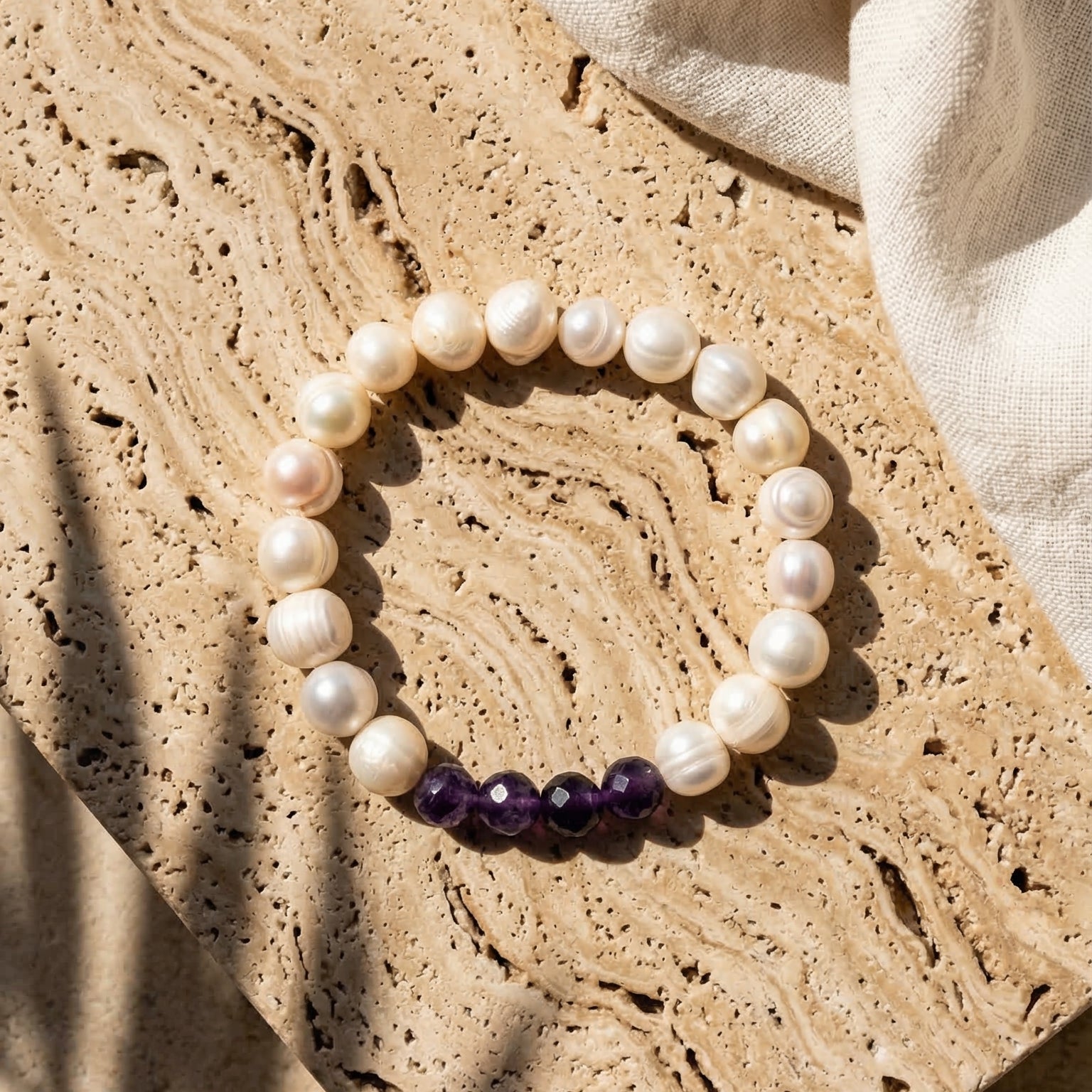 Freshwater Pearl & Faceted Amethyst Bracelet - The Divine Serenity