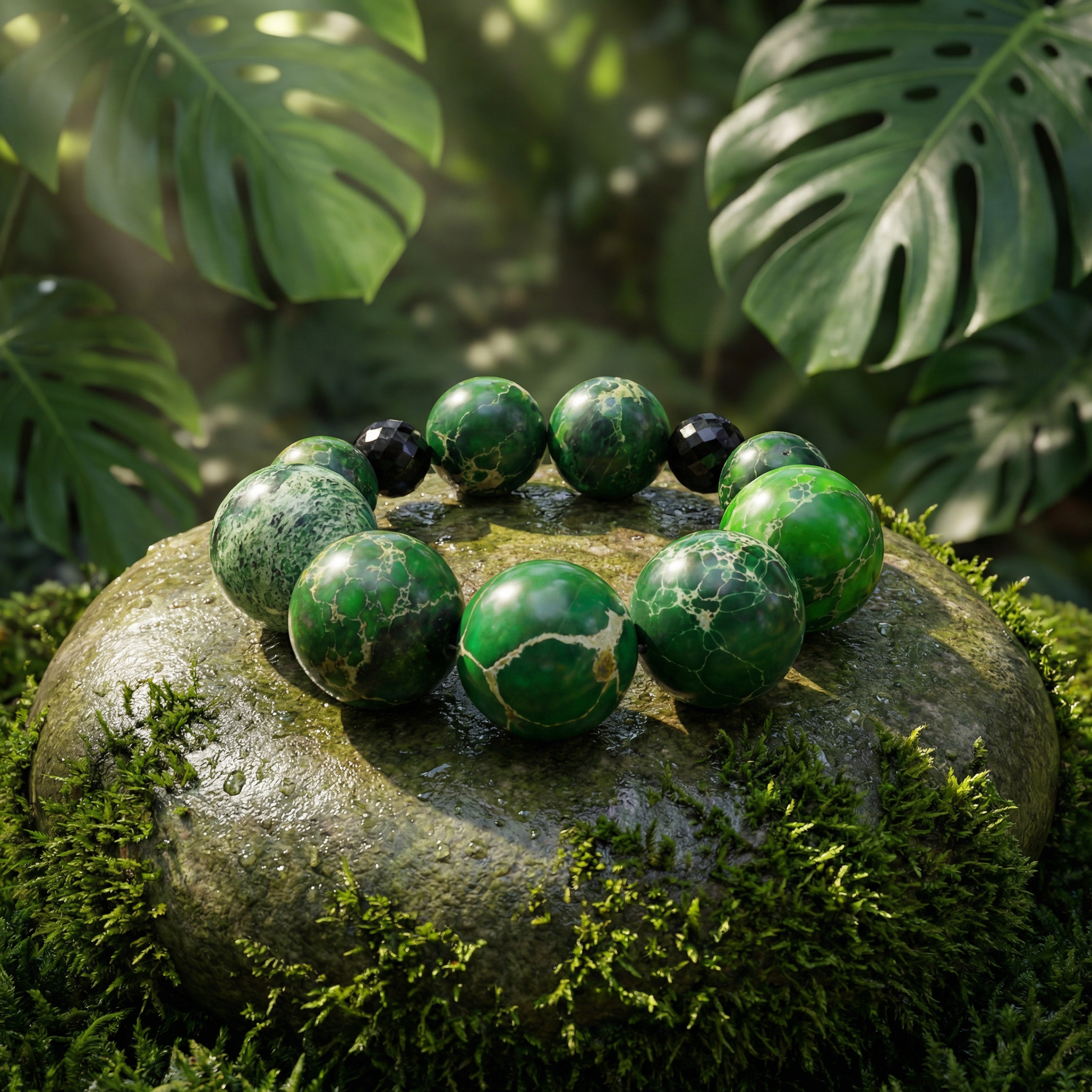 Green Sea Sediment Jasper & Black Onyx Bracelet - The Abyssal Garden