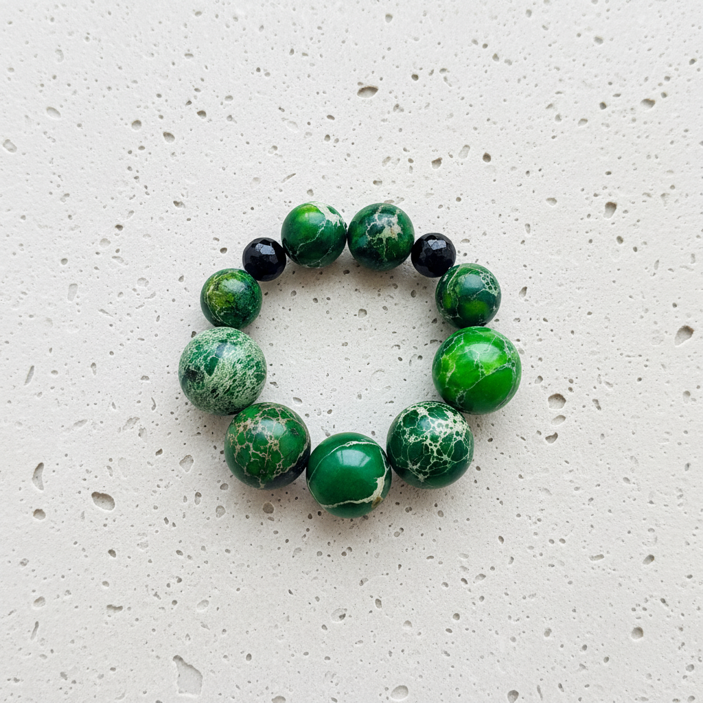 Green Sea Sediment Jasper & Black Onyx Bracelet - The Abyssal Garden