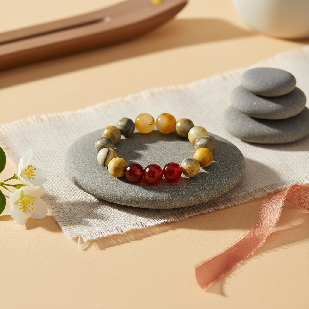 Lace Agate & Faceted Carnelian Bracelet - The Sun-Soaked Spirit