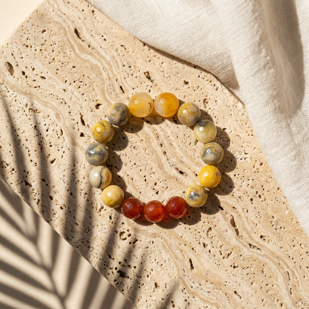 Lace Agate & Faceted Carnelian Bracelet - The Sun-Soaked Spirit