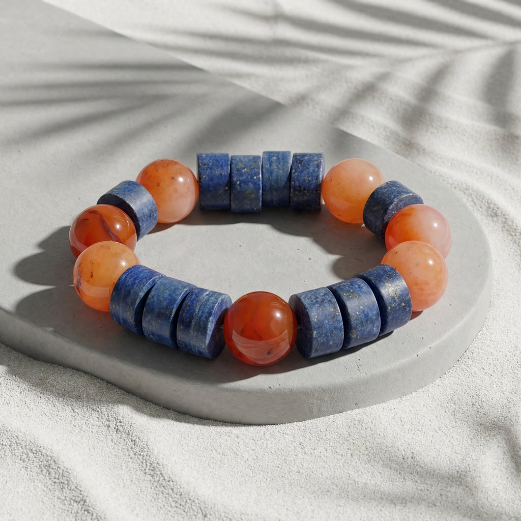 Lapis Lazuli & Snakeskin Agate Bracelet - The Celestial Alignment