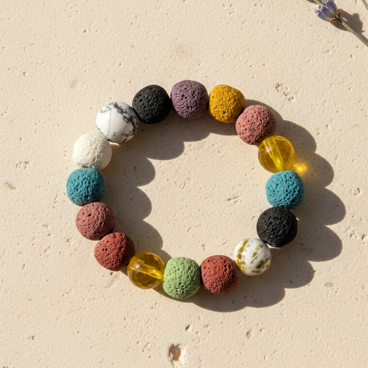 Vibrant Lava Stone & Gemstone Diffuser Bracelet - The Radiant Pulse