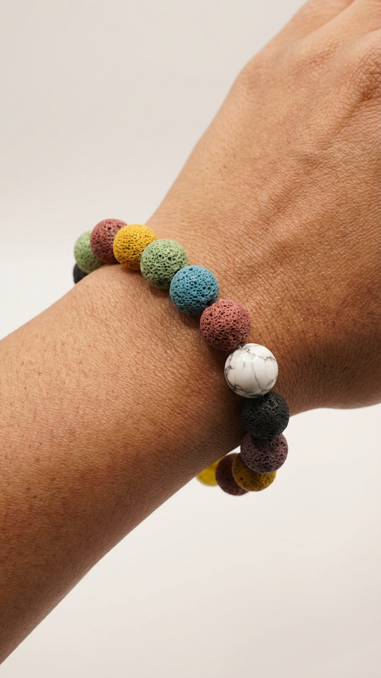 Vibrant Lava Stone & Gemstone Diffuser Bracelet - The Radiant Pulse
