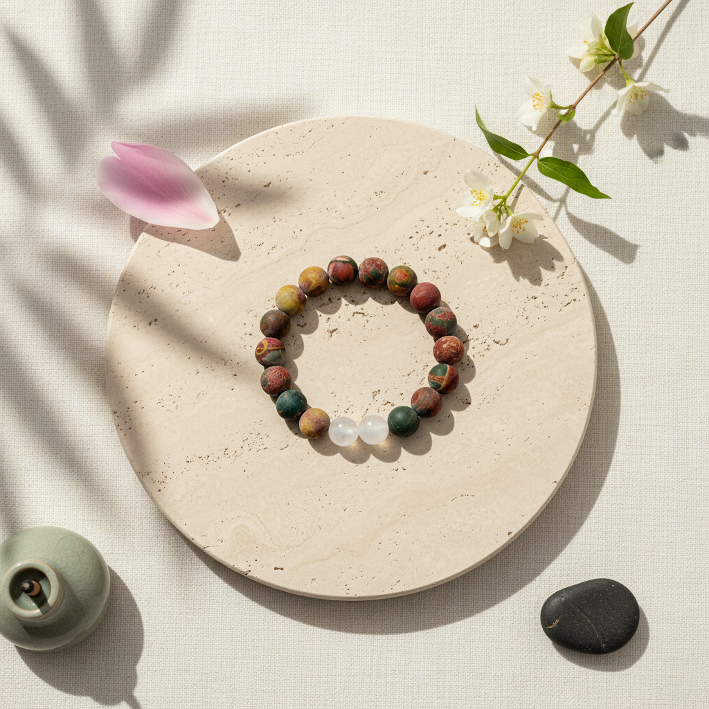 Matte Picasso Jasper & Clear Quartz Bracelet - The Artist’s Anchor