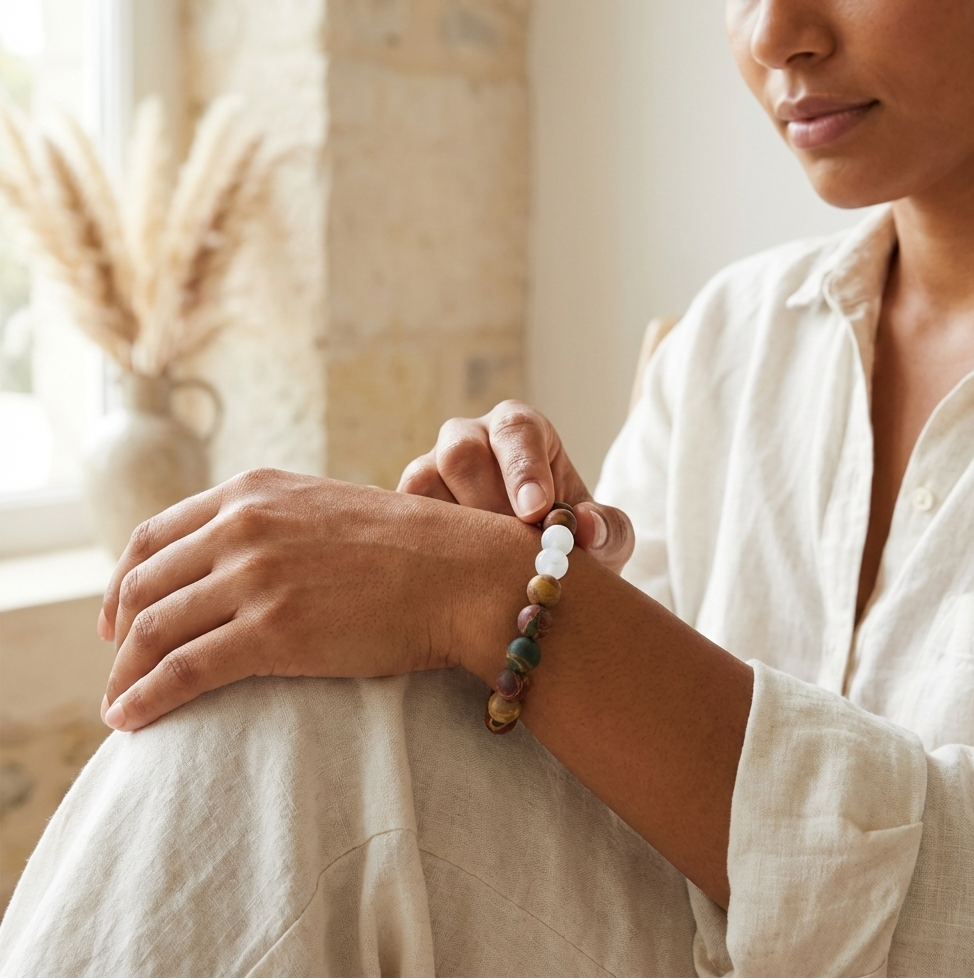 Matte Picasso Jasper & Clear Quartz Bracelet - The Artist’s Anchor