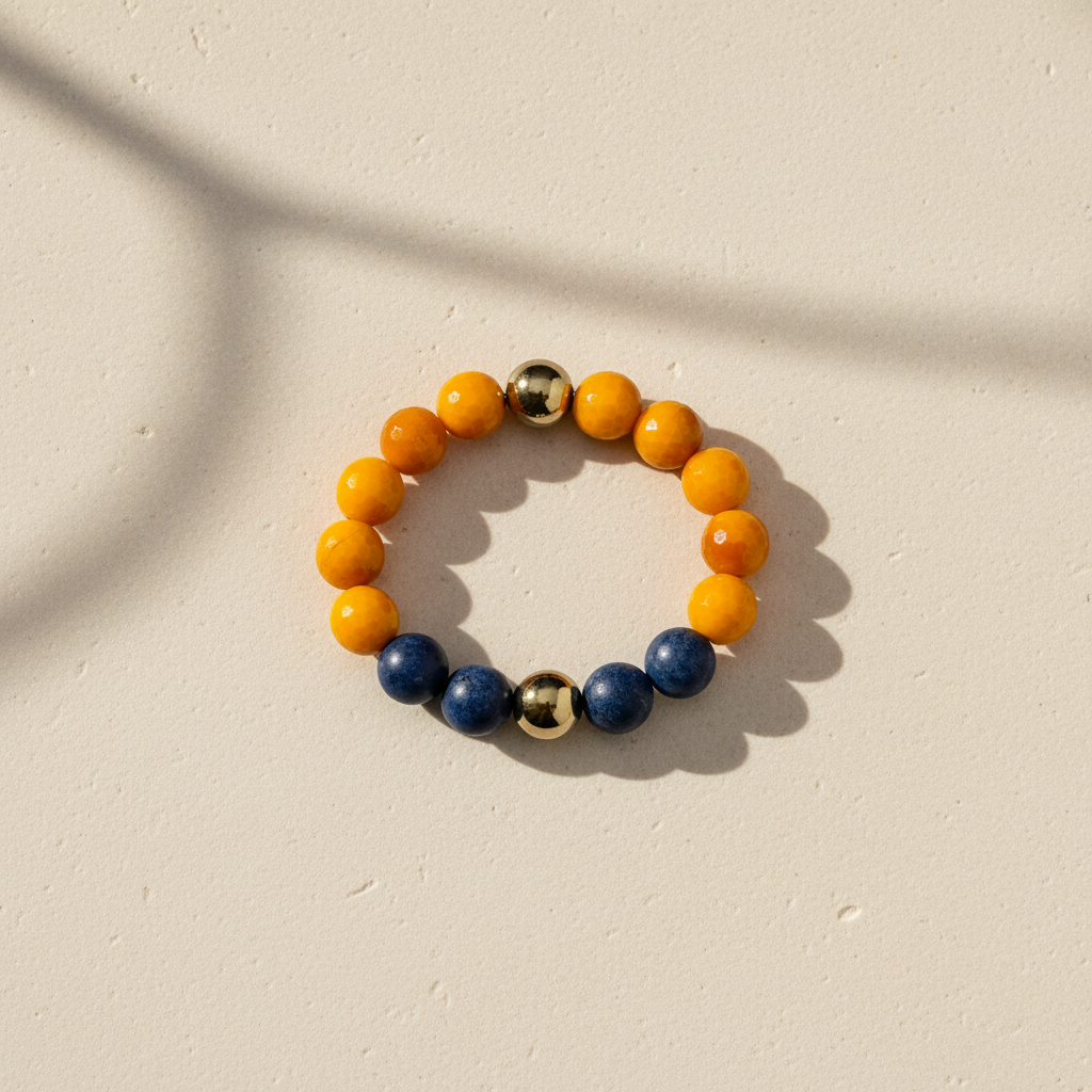 Orange Fire Agate, Lapis Lazuli & Pyrite Bracelet - The Celestial Flame