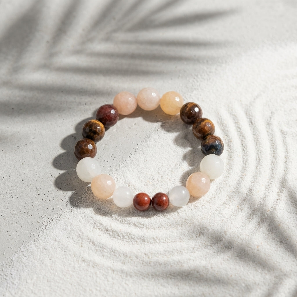 Pink Jade, Tiger’s Eye & Quartz Bracelet - The Empowered Heart