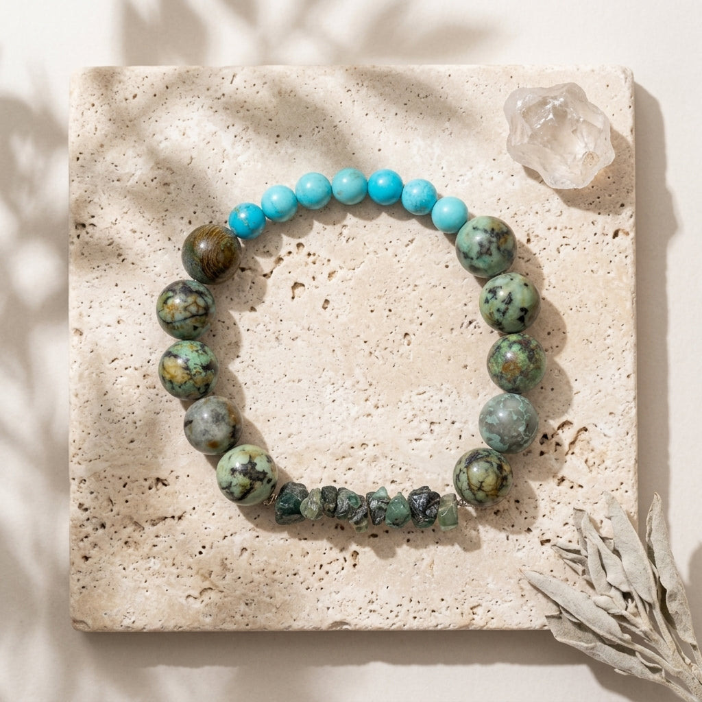 "Evolved Earth" Bracelet - Polished & Raw African Turquoise with Blue Turquoise