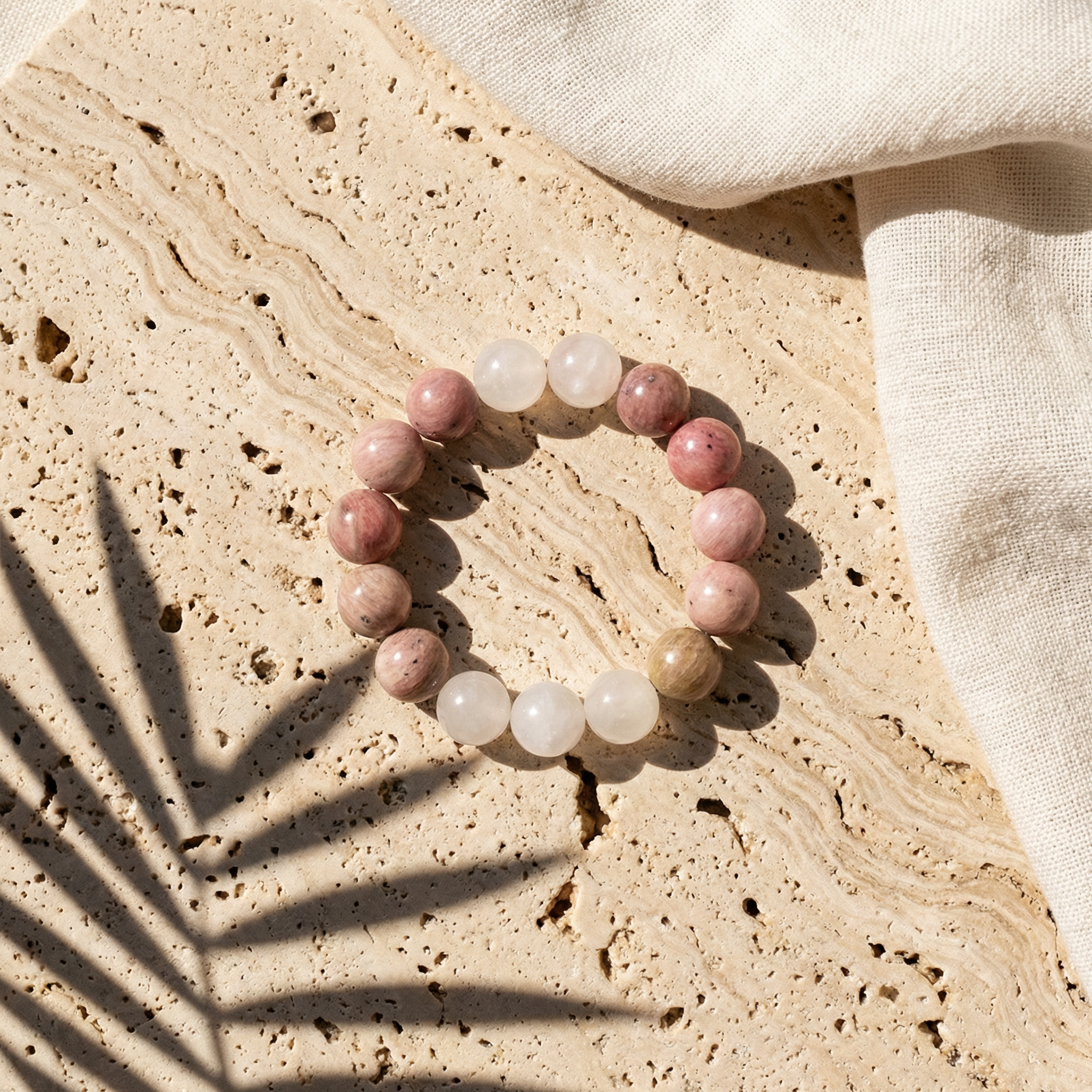 Rhodonite & Clear Quartz Bracelet - The Resonant Heart