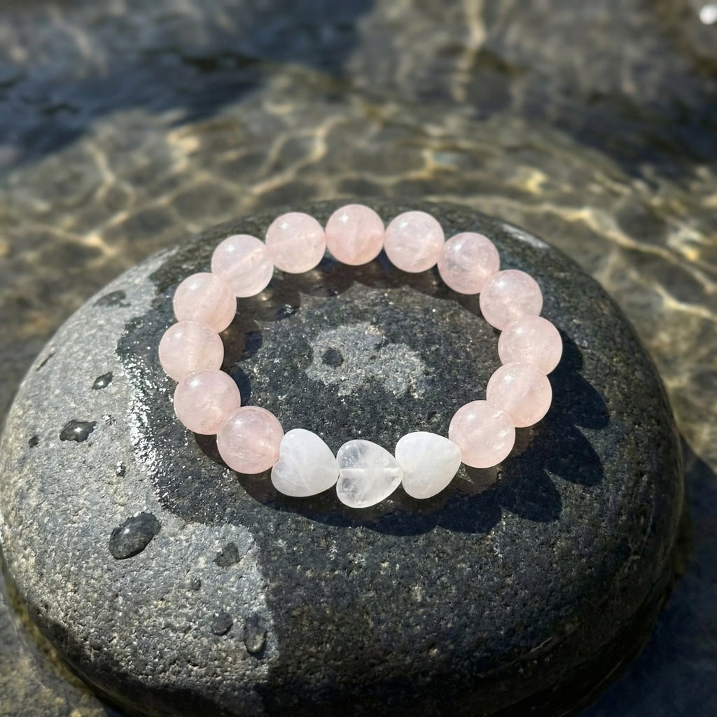 Rose Quartz & Clear Quartz Heart Bracelet - The Radiant Heart