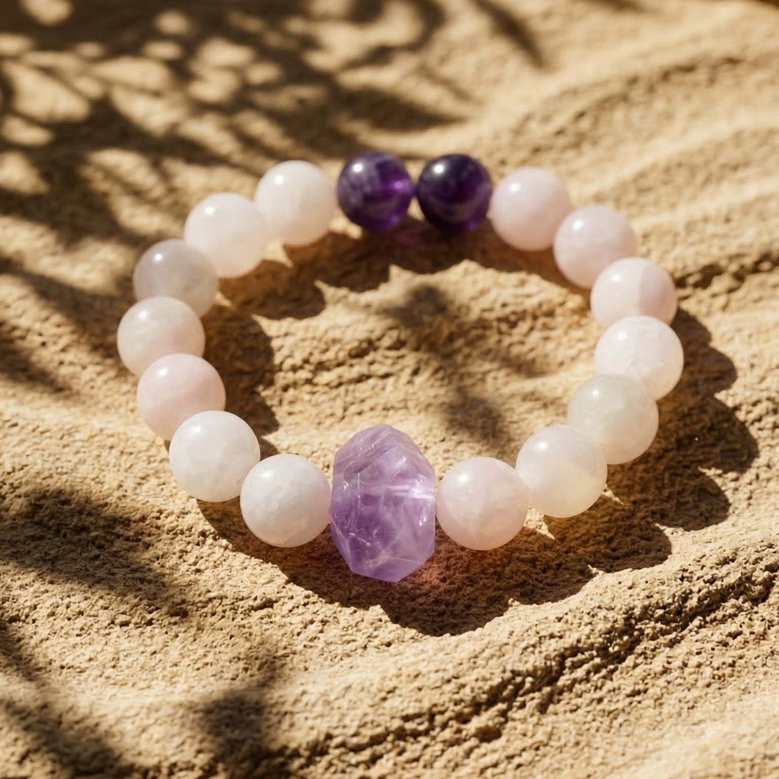 Rose Quartz & Faceted Amethyst Bracelet - The Serene Wisdom