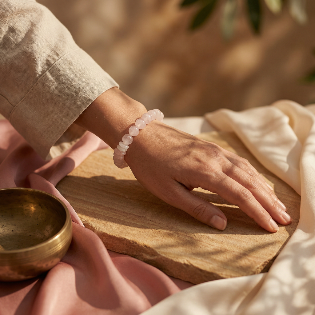 Rose Quartz Heishi Bracelet - The Eternal Blossom