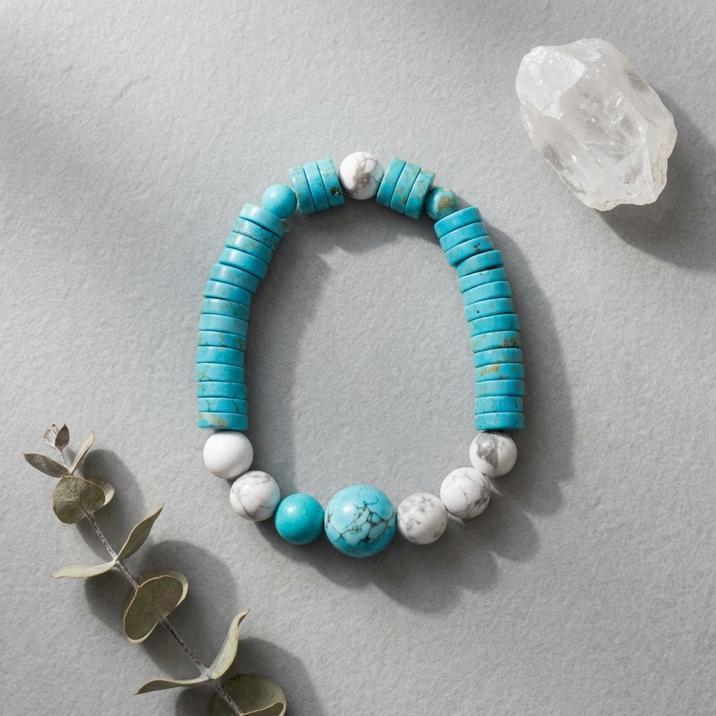 "Serene Sky" Bracelet - Turquoise Heishi & Marbled Howlite
