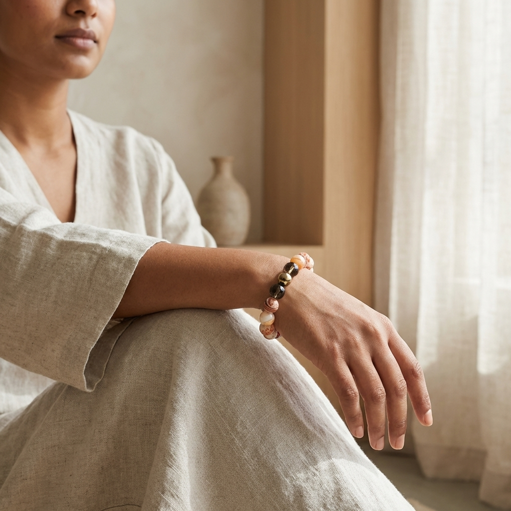 Snakeskin Agate, Smoky Quartz & Pyrite Bracelet - The Grounded Radiance