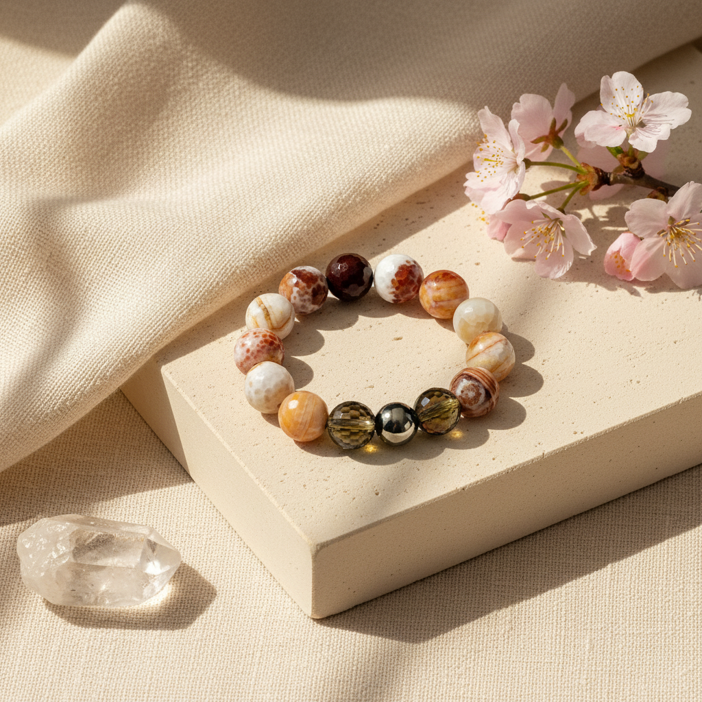 Snakeskin Agate, Smoky Quartz & Pyrite Bracelet - The Grounded Radiance