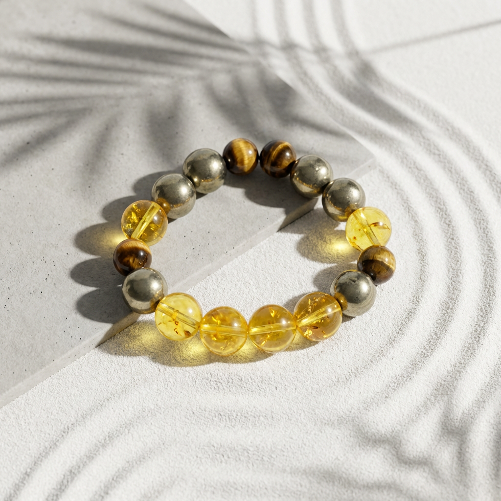 Tiger’s Eye, Pyrite & Amber Bracelet - The Solar Manifestor