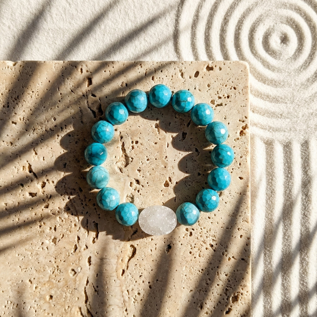 Turquoise & White Druzy Agate Statement Bracelet - The Starlit Shore