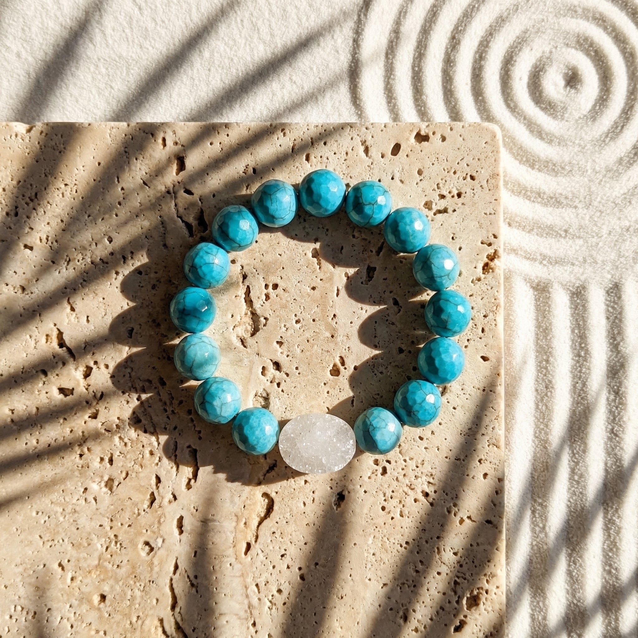 Turquoise & White Druzy Agate Statement Bracelet - The Starlit Shore