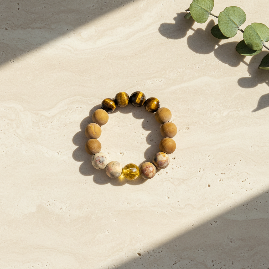 Wood Stone, Tiger’s Eye & Amber Bracelet - The Solar Earth Anchor