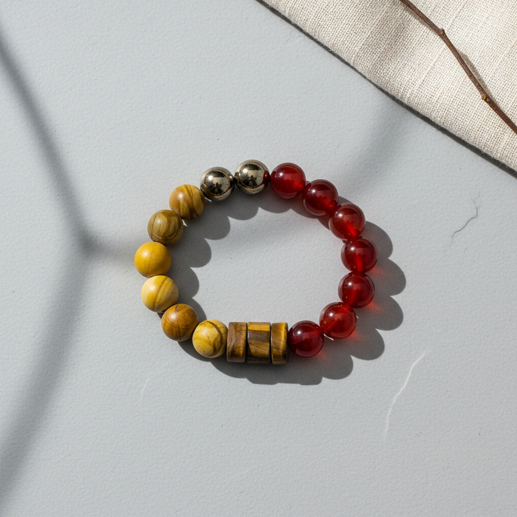 Wood Stone, Tiger’s Eye & Carnelian Bracelet - The Ember Path