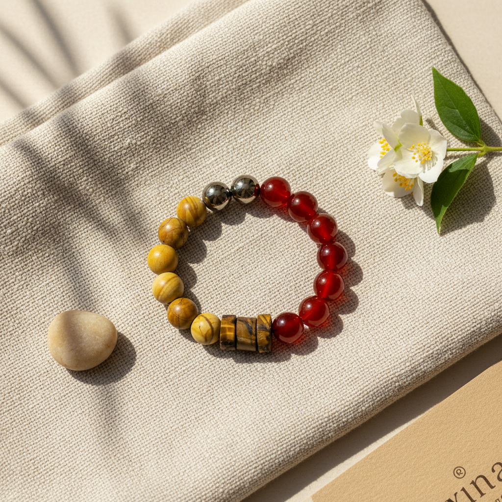 Wood Stone, Tiger’s Eye & Carnelian Bracelet - The Ember Path