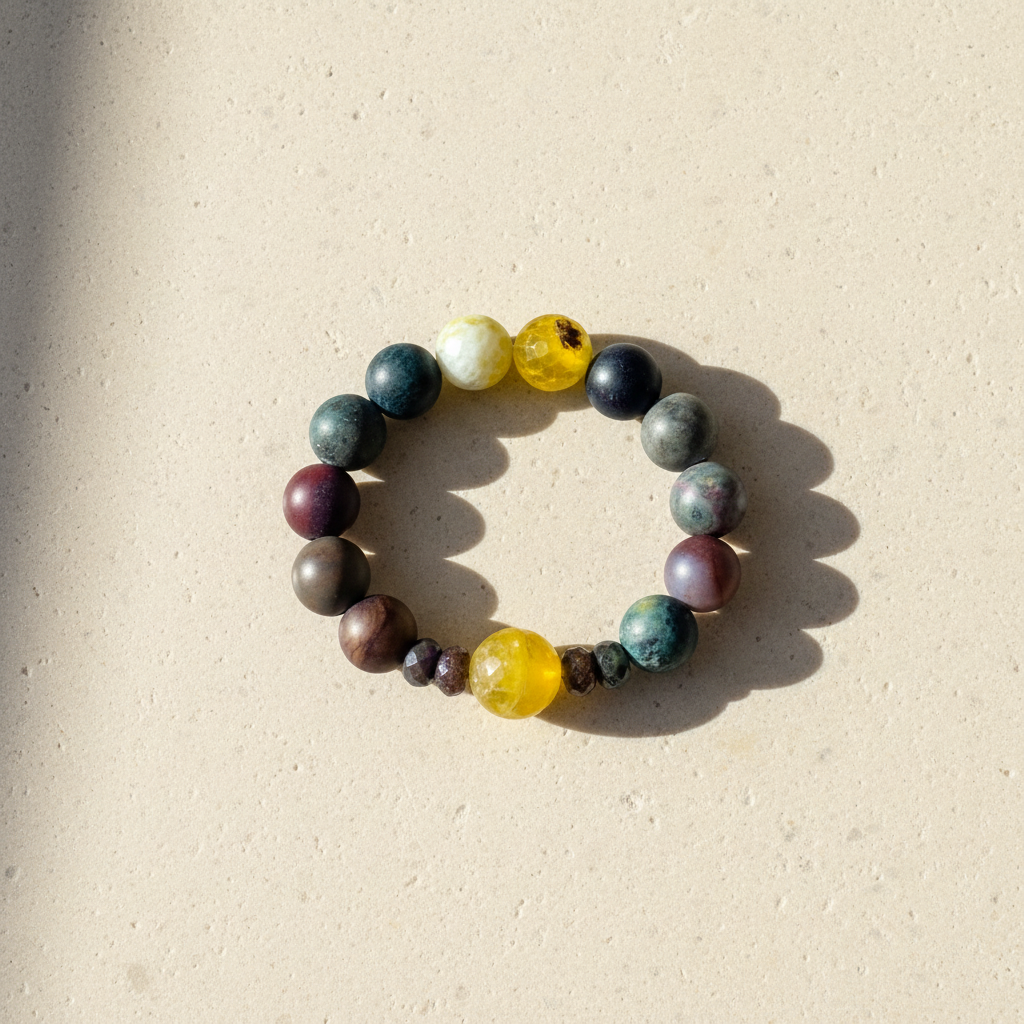 Indian Agate & Yellow Fire Agate Bracelet - The Golden Harmony