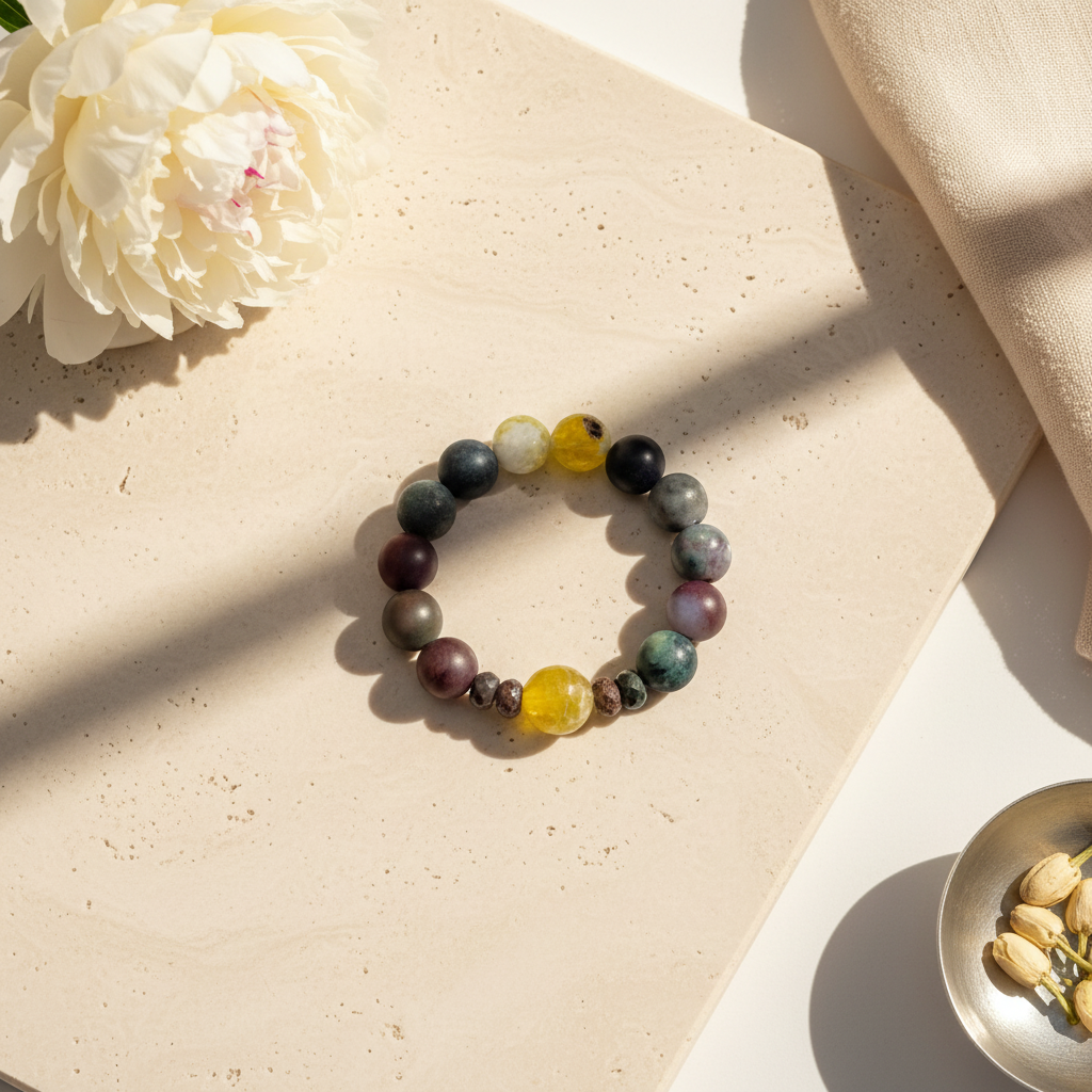 Indian Agate & Yellow Fire Agate Bracelet - The Golden Harmony